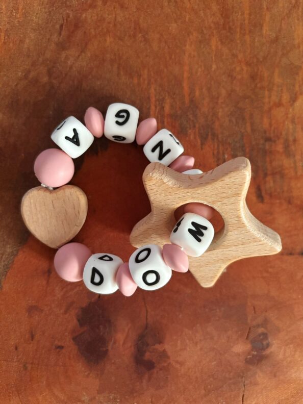 Mordedor silicona personalizable estrella madera