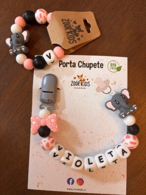 Set Portachupete elefantito 🎀 pintitas + mordedor
