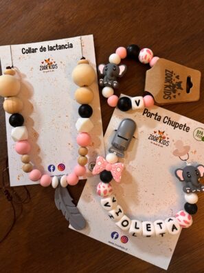 Set elefantito 🎀 pintitas + mordedor silicona + collar de lactancia