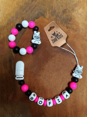 Set dúo Portachupete personalizable + mordedor estilo flúor 🖤💖