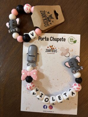 Set Portachupete elefantito 🎀 pintitas + mordedor